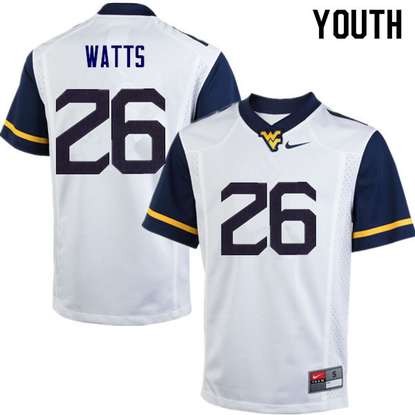 NCAA Youth Connor Watts West Virginia Mountaineers White #26 Nike Stitched Football College Authentic Jersey FO23H24QC